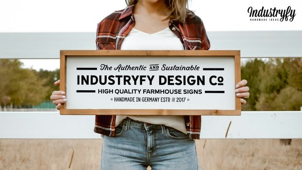 handgearbeitetes Landhausschild mit Industryfy Schriftzug