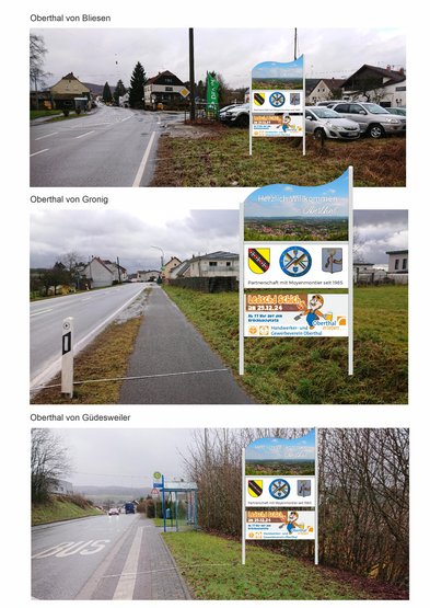 Ansicht der Ortseingangsschilder von Oberthal